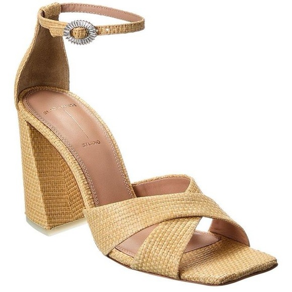 Black Suede Studio Shoes - Black Suede Studio Chelsea Raffia Tan Open Toe Block Heel Sandals Size 37.5.